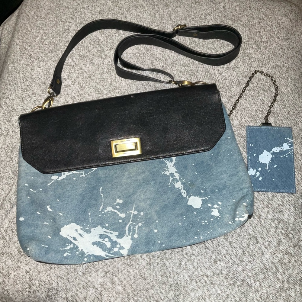 Black and Blue Denim Crossbody Tote Bag by Erika Platinum Line by Actus Colors